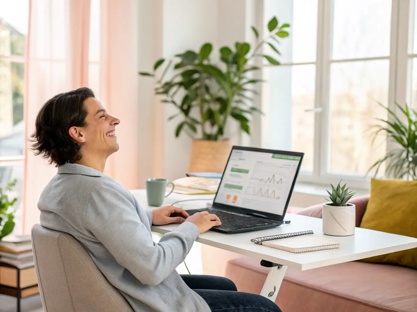 A person relaxing at their desk, confident and stress-free, knowing that Form-Ok is handling their form testing and reliability.