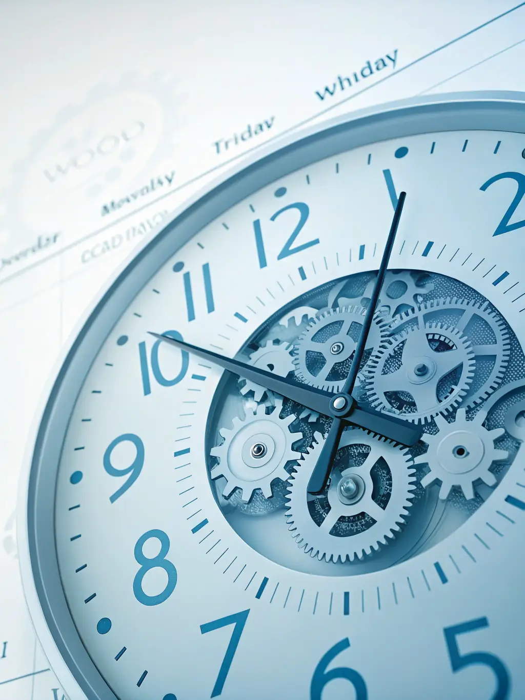An illustration showing a clock with gears inside, representing the time-saving aspect of automated form testing provided by Form-Ok.